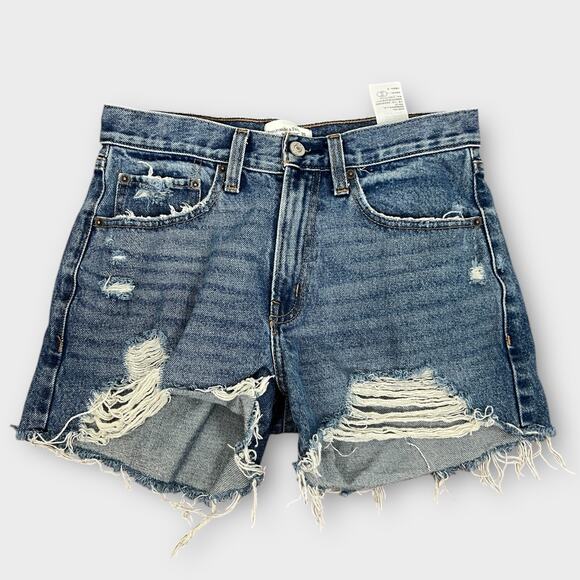 Abercrombie & Fitch Shorts Womens 25 0 Blue Denim Mid Rise Boyfriend Short - Picture 1 of 6